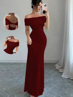 Neve | Women's Ruched Off-Shoulder Bodycon Maxi Dress