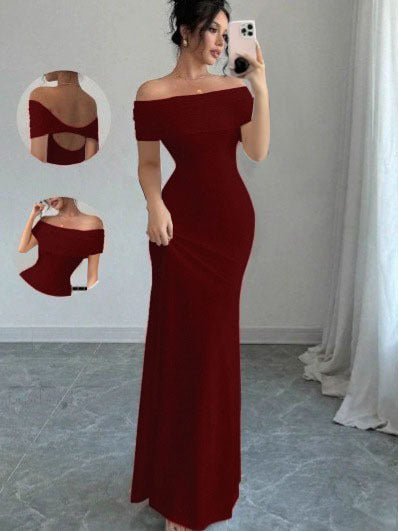 Neve | Women's Ruched Off-Shoulder Bodycon Maxi Dress
