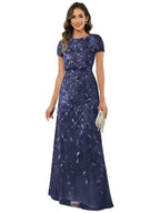 Fabiola | Women's Sequin Leaf Maxi Dress with Puff Sleeve