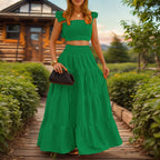 Lieske | Women's Tiered Ruffle-Strap Crop Top & Maxi Skirt Set