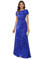 Fabiola | Women's Sequin Leaf Maxi Dress with Puff Sleeve