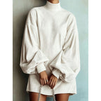 Wrenley | Women's Ribbed Lantern-Sleeve Mock Neck Mini Dress