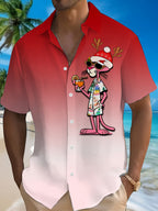 Bouke | Men's Pink Cartoon Print Short Sleeve Christmas Blouse