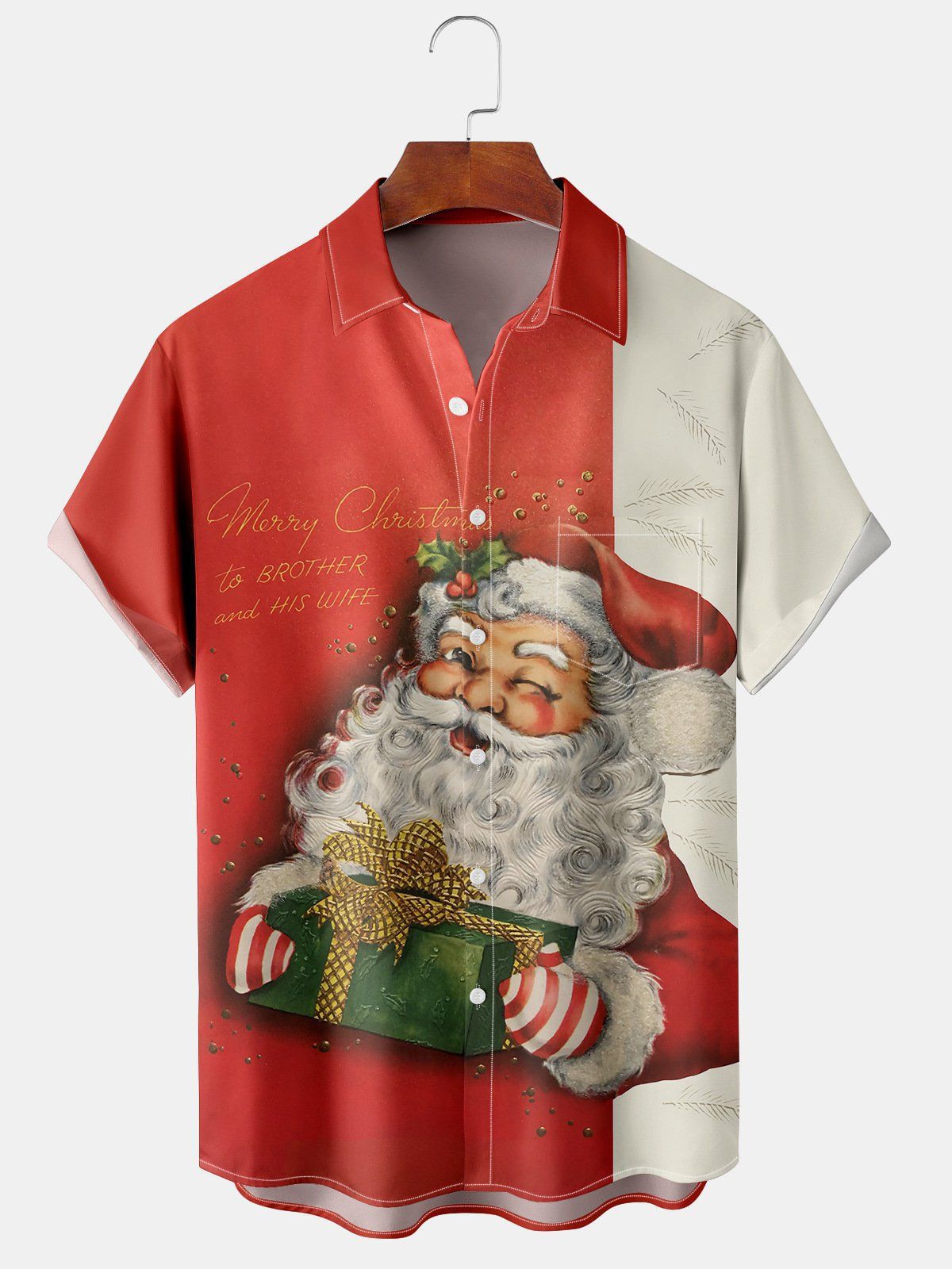 Callum | Men's Santa Print Short Sleeve Christmas Blouse