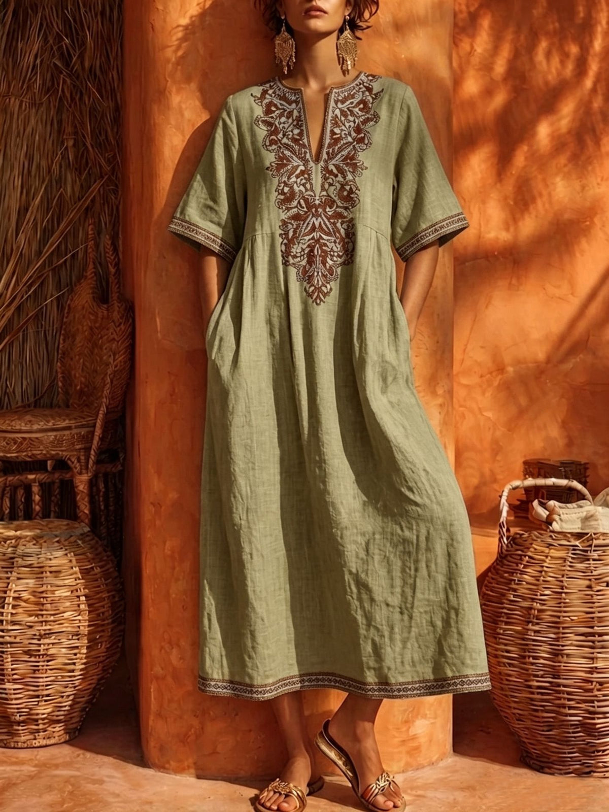 Ariana | Embroidered V-Neck Maxi Dress for Women