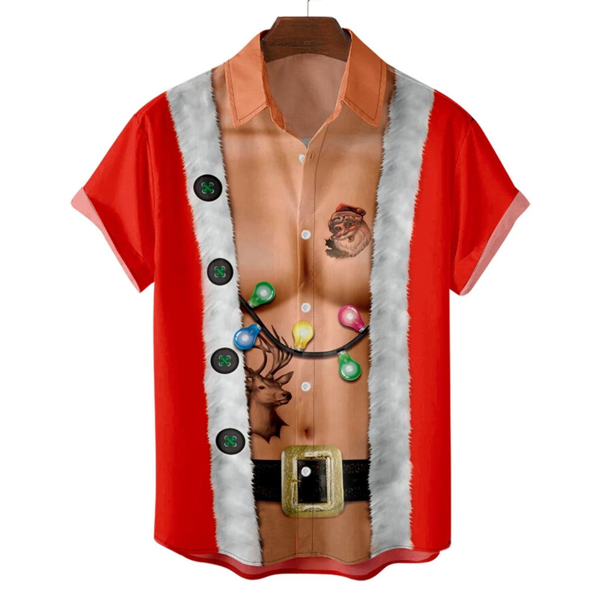 Kris | Men's Short Sleeve Christmas Blouse with Santa Print
