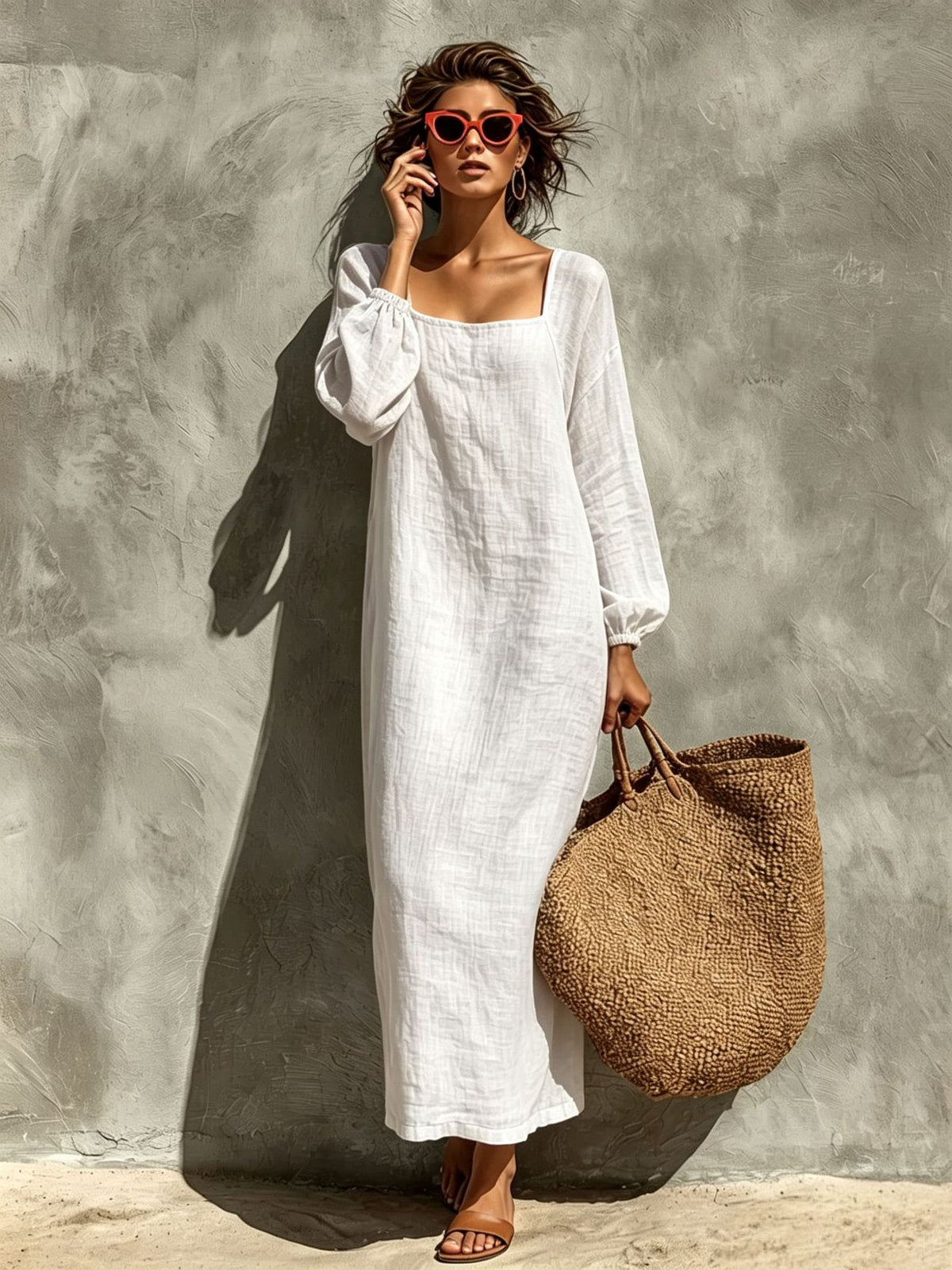 Ninon | Women's Square-Neck Puff Sleeve Maxi Dress