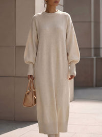 Aria | Women's Ribbed Lantern-Sleeve Knit Maxi Dress