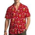 Corentin | Men's Gingerbread Print Short Sleeve Christmas Blouse
