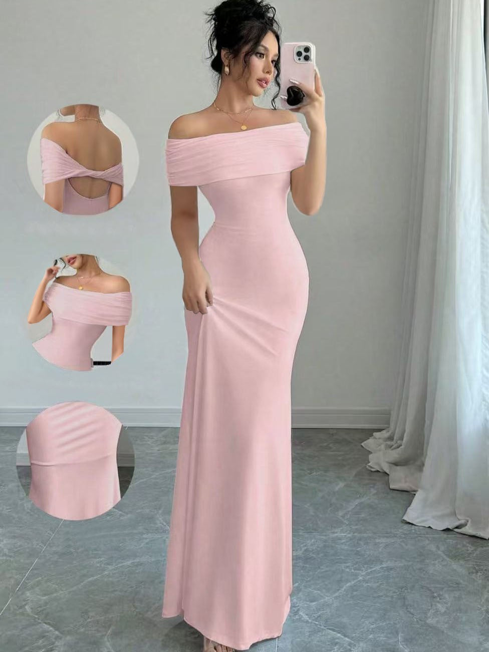 Neve | Women's Ruched Off-Shoulder Bodycon Maxi Dress