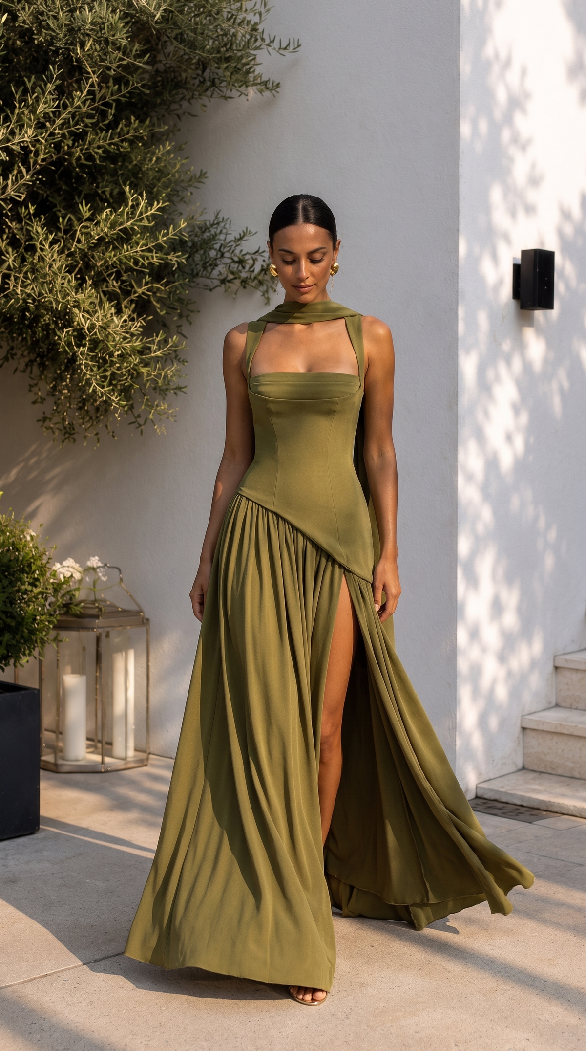 Annelise | Women's Square Neck Maxi Dress with Thigh Split