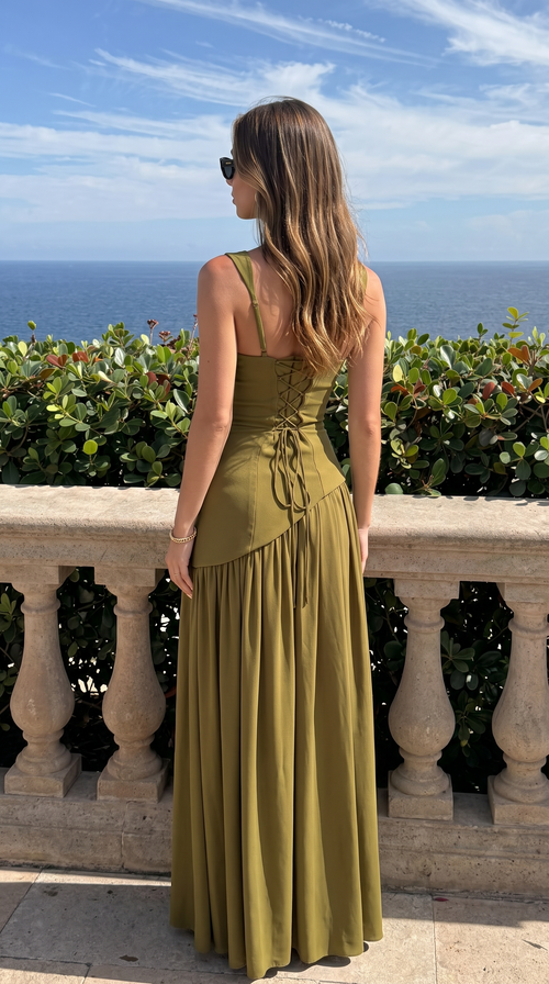 Annelise | Women's Square Neck Maxi Dress with Thigh Split