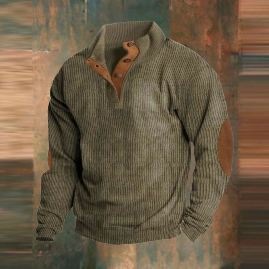 Erik | Men's Ribbed Sweater with Button-Collar Detail