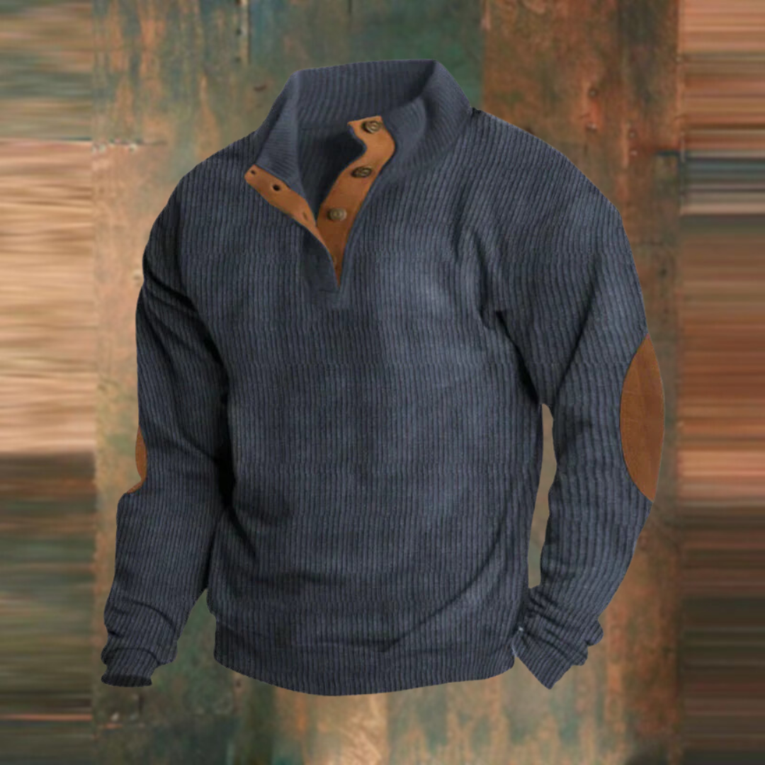 Erik | Men's Ribbed Sweater with Button-Collar Detail