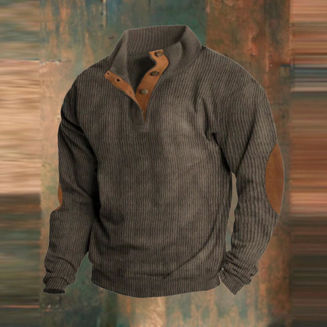 Erik | Men's Ribbed Sweater with Button-Collar Detail