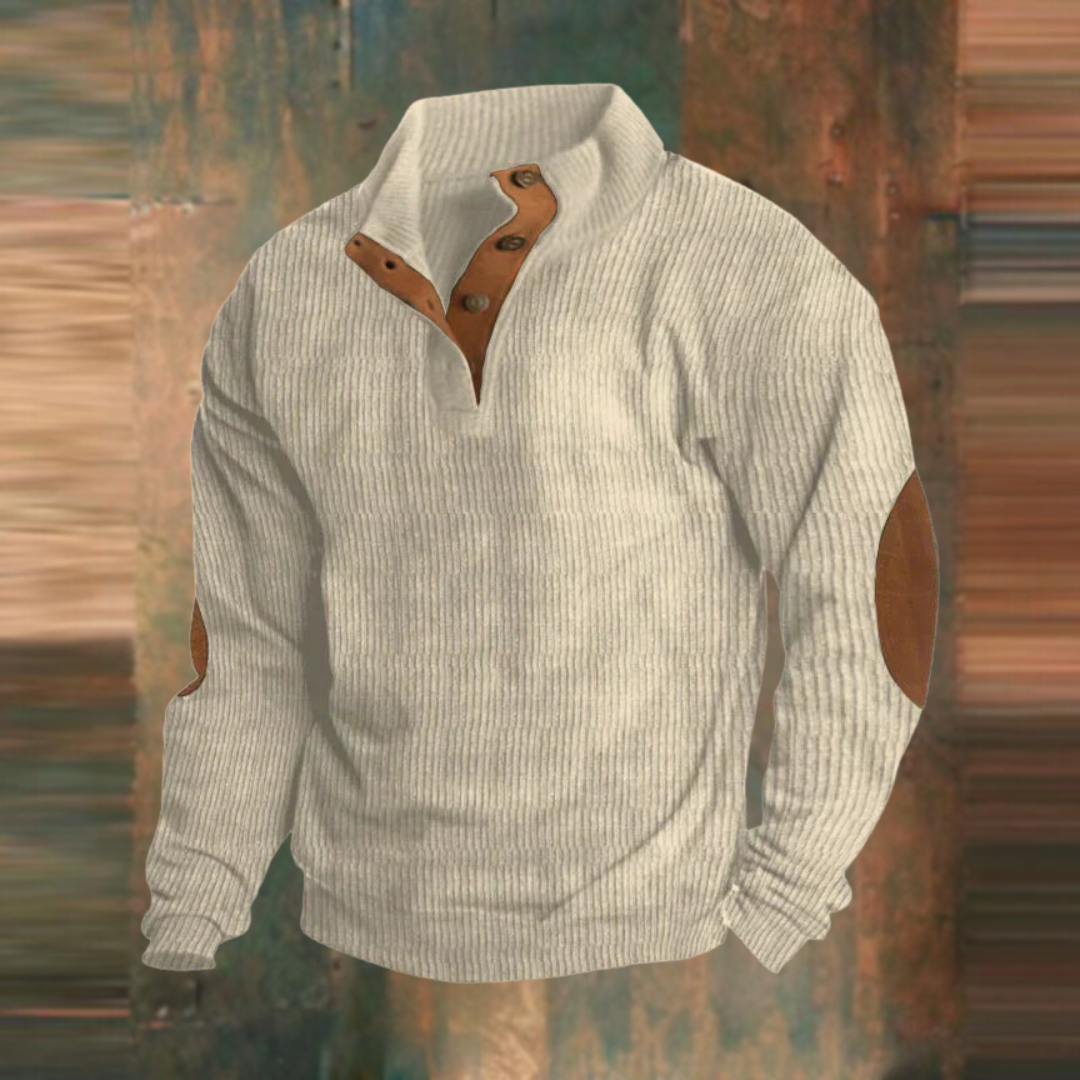 Erik | Men's Ribbed Sweater with Button-Collar Detail