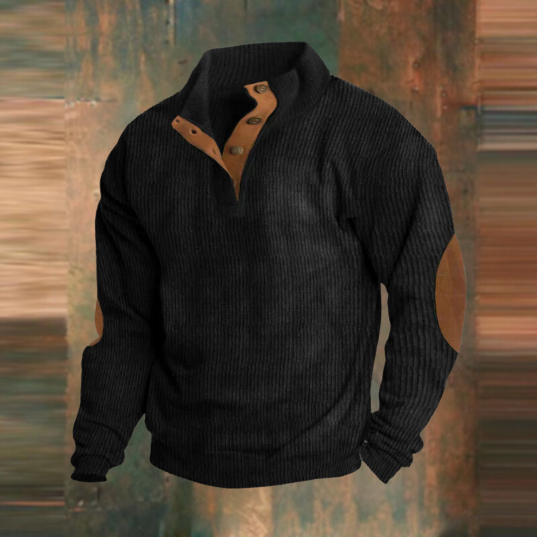 Erik | Men's Ribbed Sweater with Button-Collar Detail