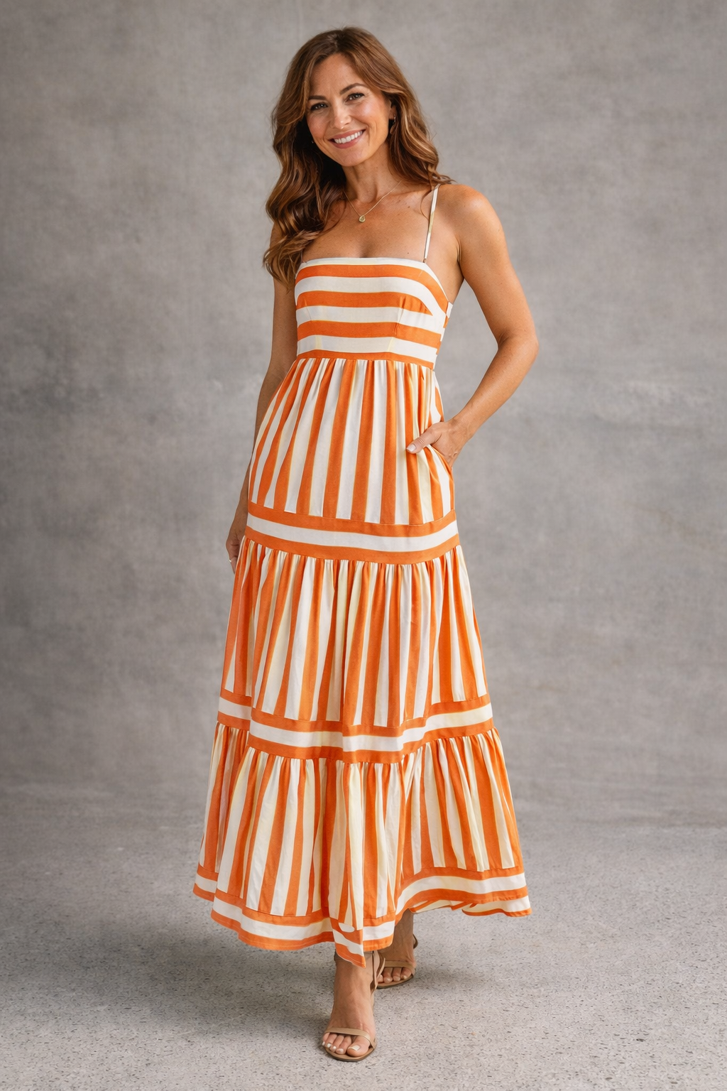 Ulla | Women's Striped Maxi Dress with Boat Neck