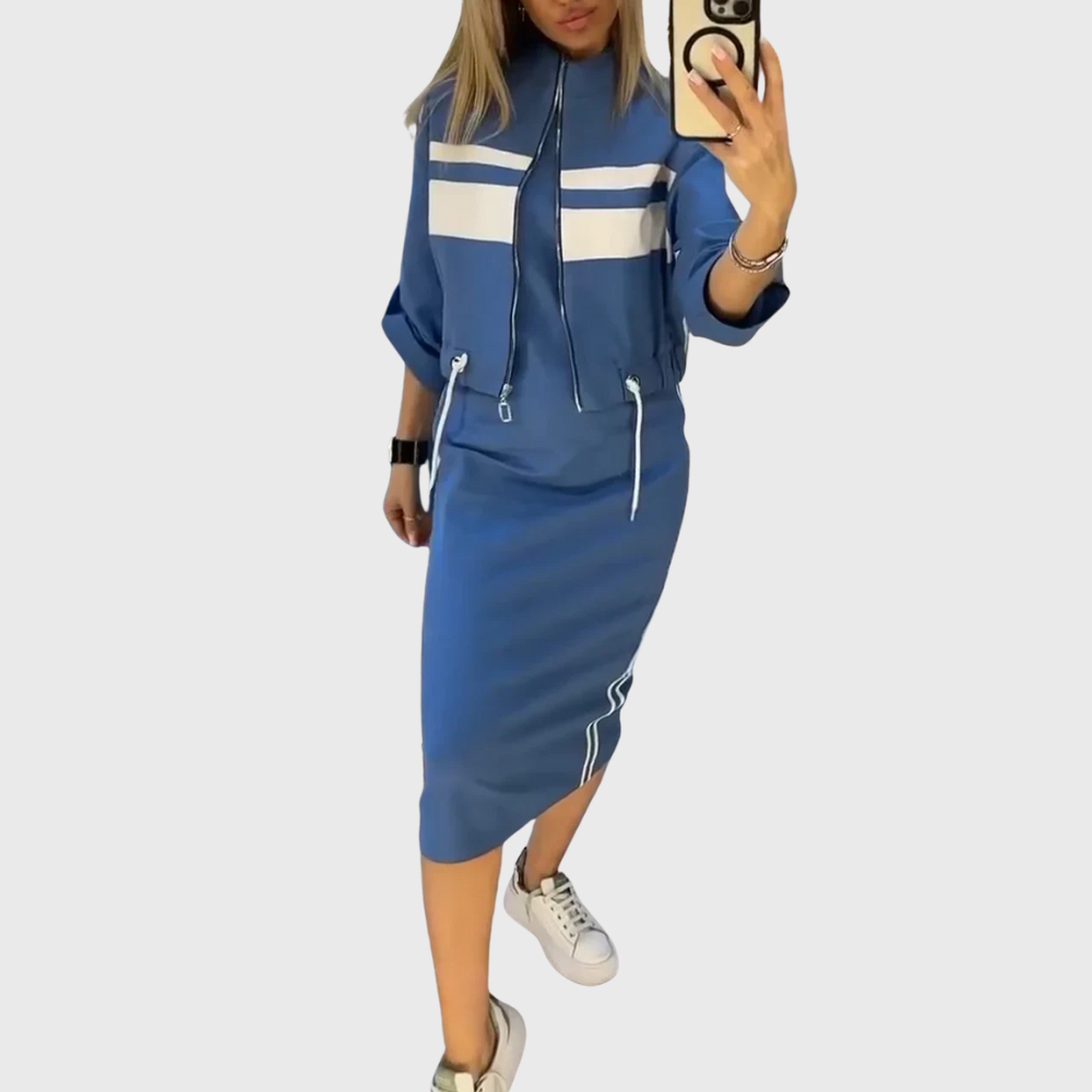 Juliana | Women's Two-Piece Set Zip-Up Top Midi Skirt