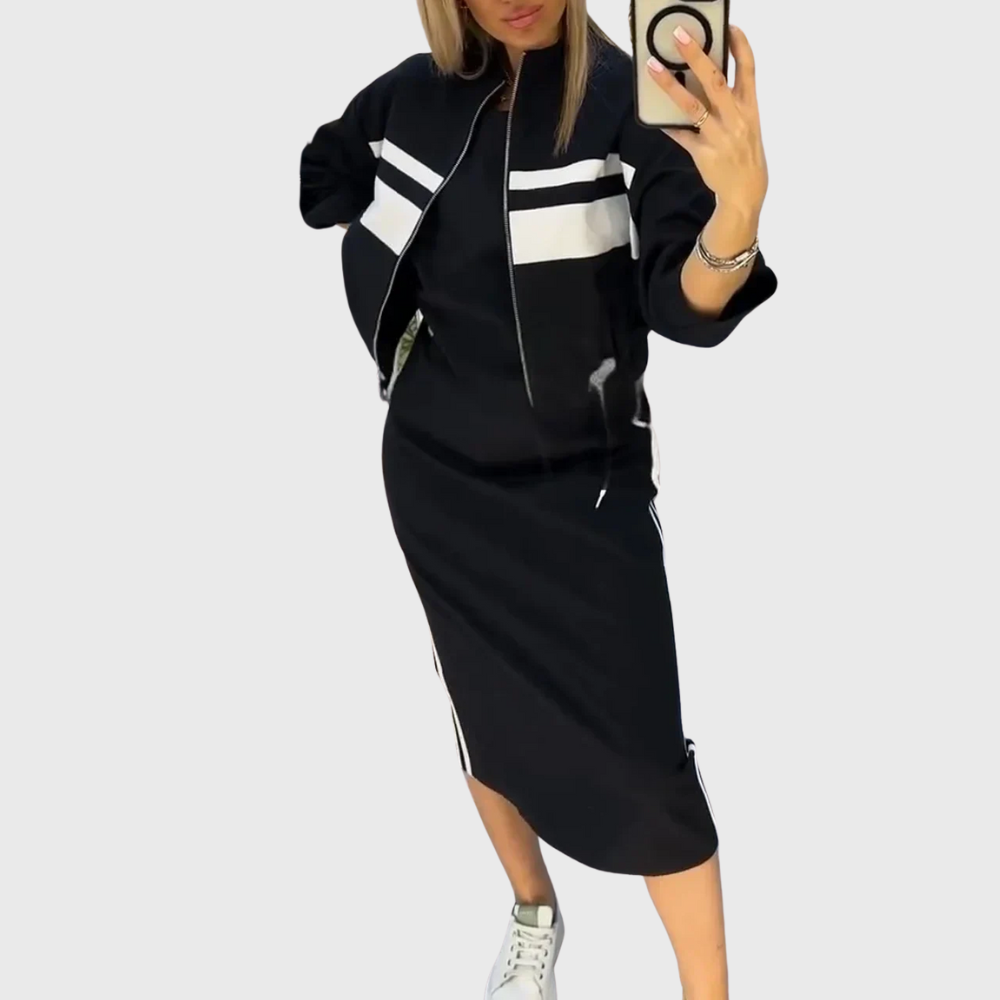 Juliana | Women's Two-Piece Set Zip-Up Top Midi Skirt