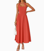 Lisette | Women's Halter-Neck Square-Neck Maxi Dress