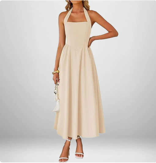 Lisette | Women's Halter-Neck Square-Neck Maxi Dress