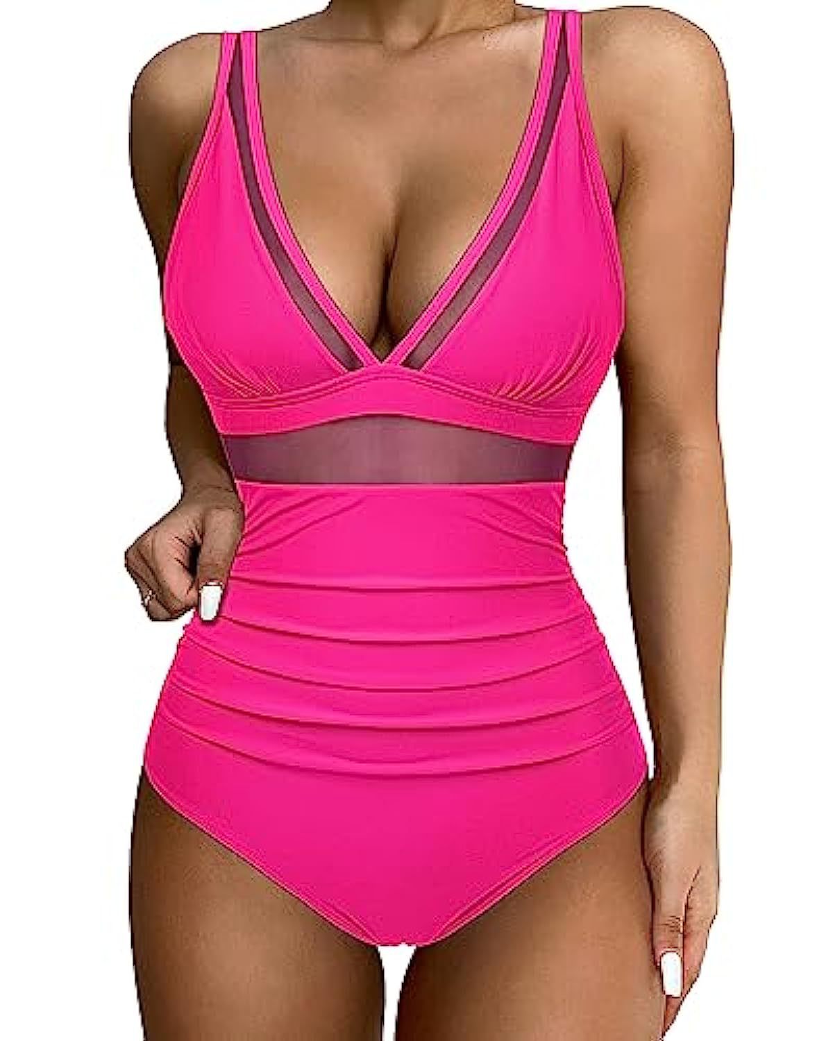 Allegra | Women's High-Waisted Push-Up One-Piece Swimsuit with Mesh Trim