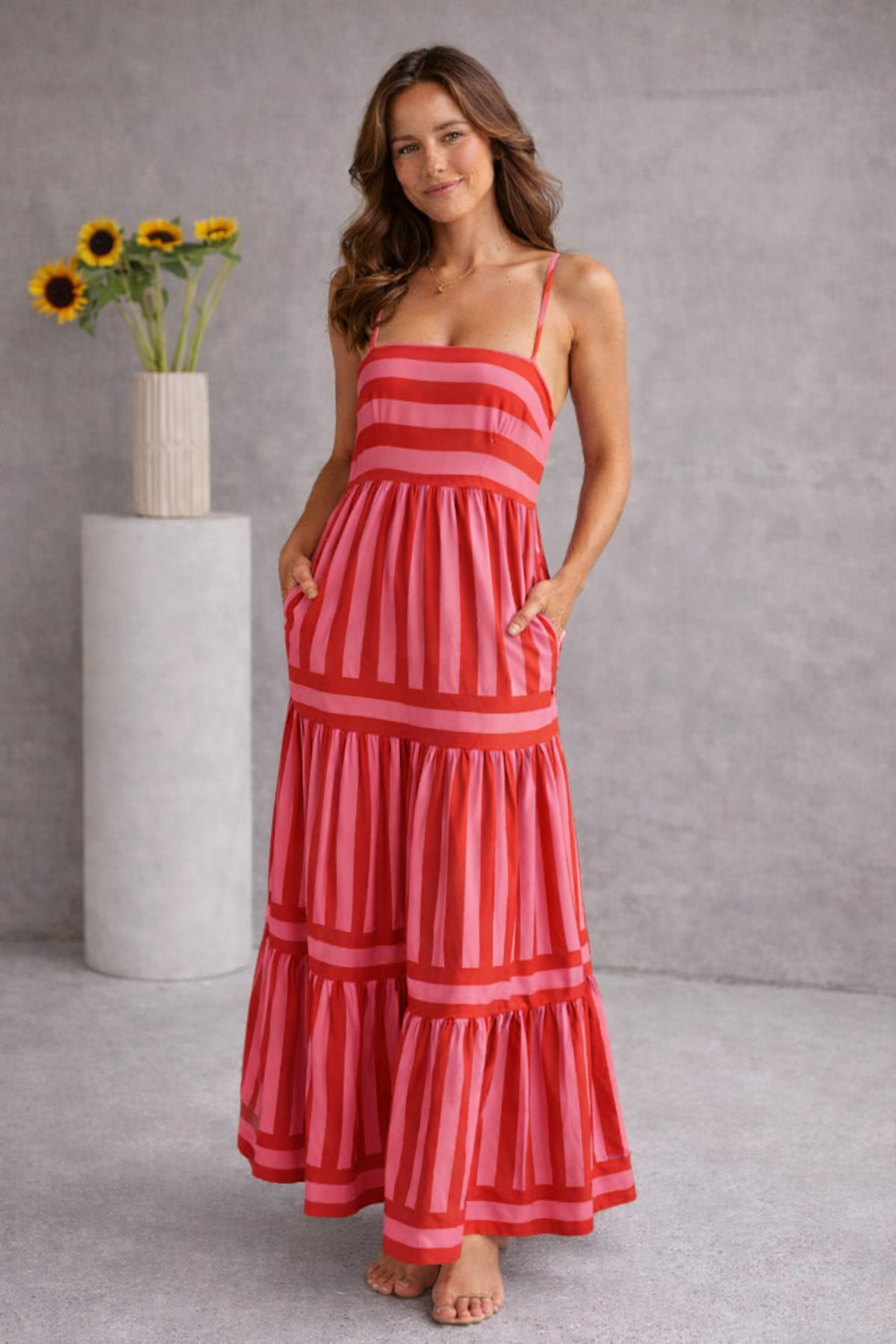 Ulla | Women's Striped Maxi Dress with Boat Neck
