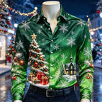 Jakob | Men's Christmas Blouse with Snowflake Print, Collared