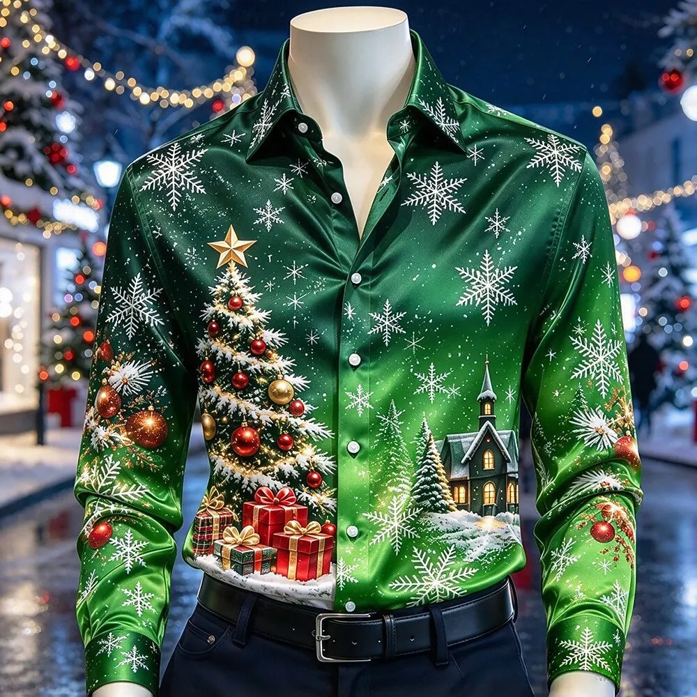Jakob | Men's Christmas Blouse with Snowflake Print, Collared