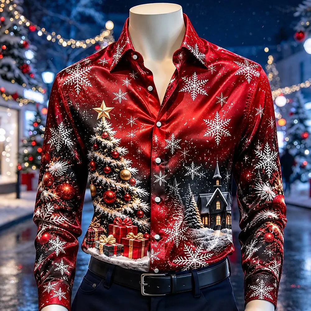Jakob | Men's Christmas Blouse with Snowflake Print, Collared
