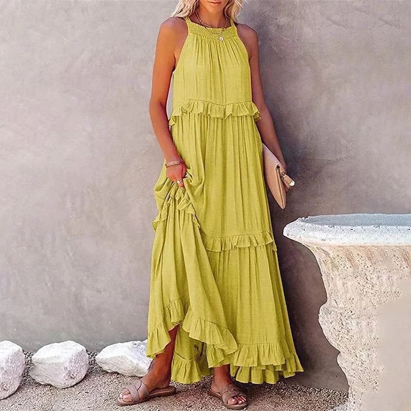 Ottilie | Women's A-Line Dress with Ruffled Tiered Hem Maxi