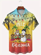 Jelte | Men's Santa Print Short Sleeve Christmas Blouse