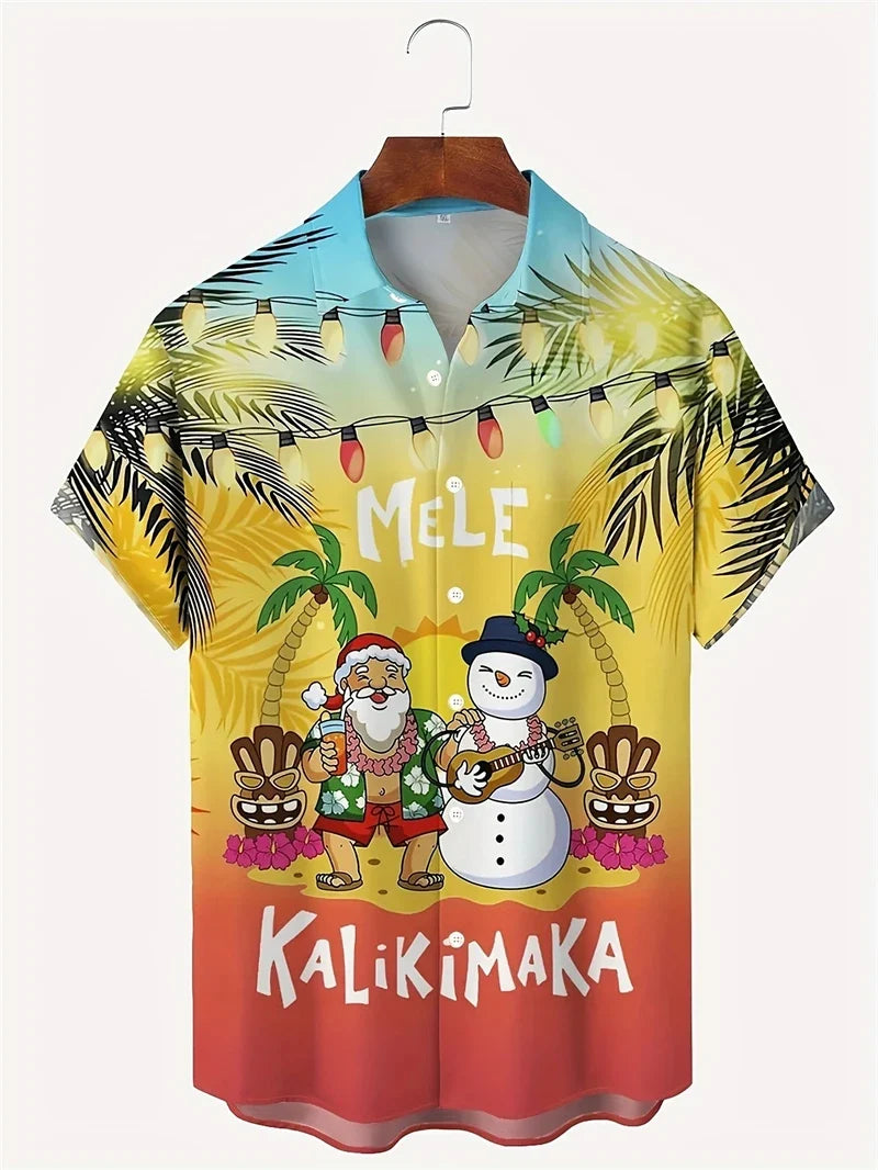 Jelte | Men's Santa Print Short Sleeve Christmas Blouse