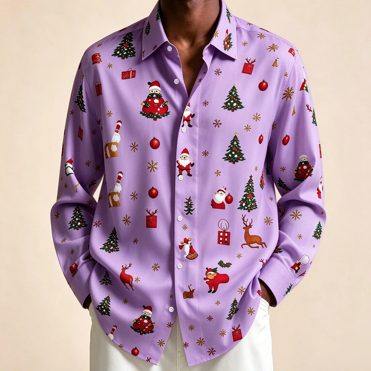 Donovan | Men's Festive Christmas Blouse with Santa Print