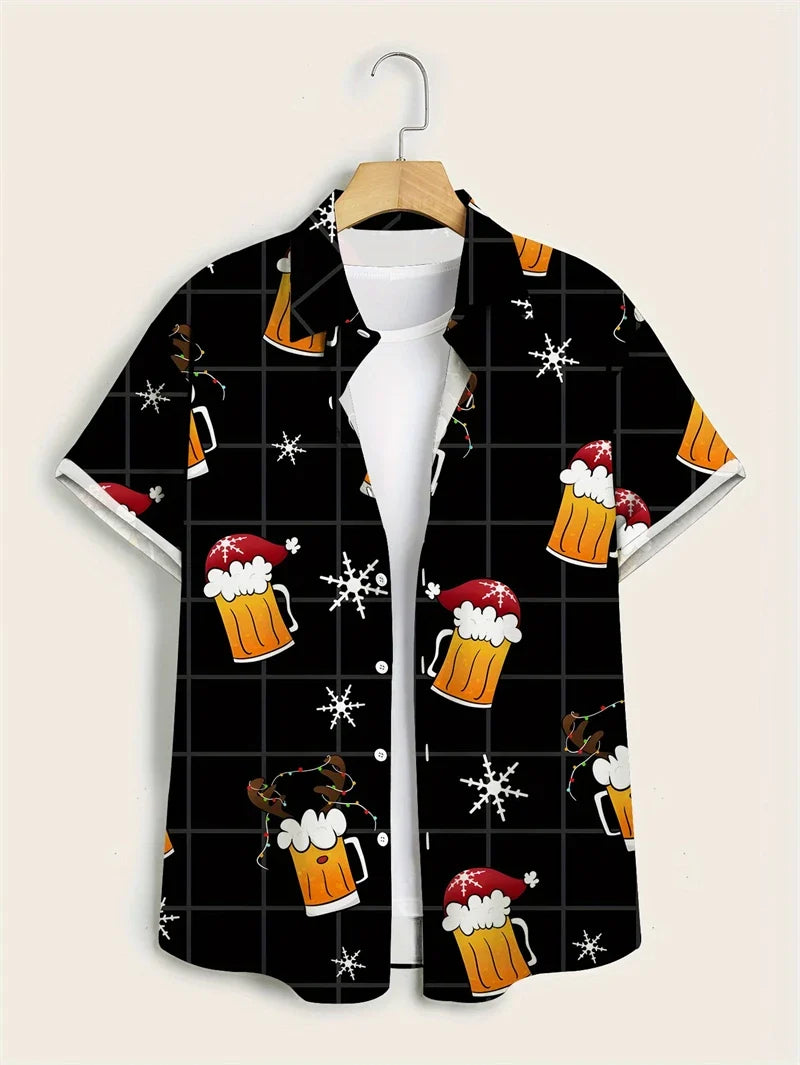 Jelte | Men's Santa Print Short Sleeve Christmas Blouse