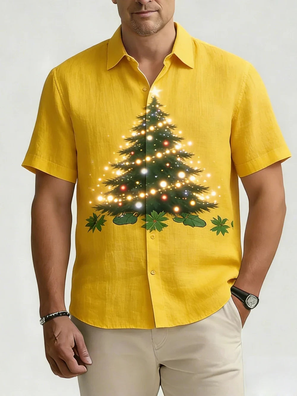 Dashiell | Men's Festive Print Short Sleeve Christmas Blouse