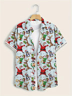 Jelte | Men's Santa Print Short Sleeve Christmas Blouse