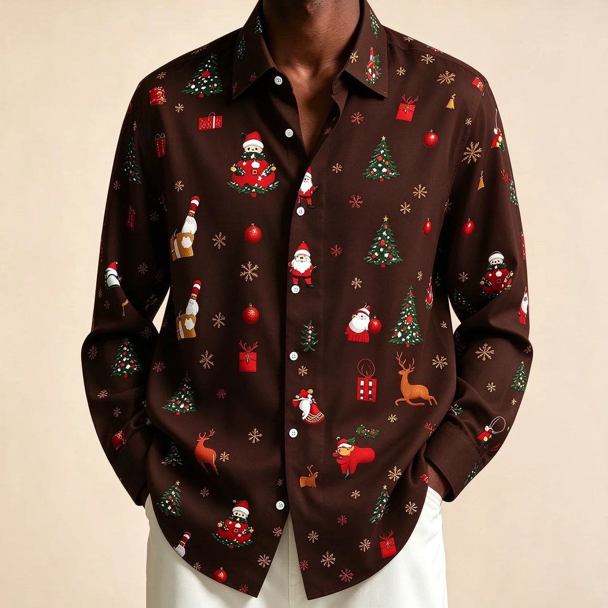 Donovan | Men's Festive Christmas Blouse with Santa Print
