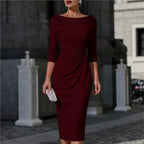 Karoline | Women's Ruched Boat Neck Cocktail Dress Knee-Length