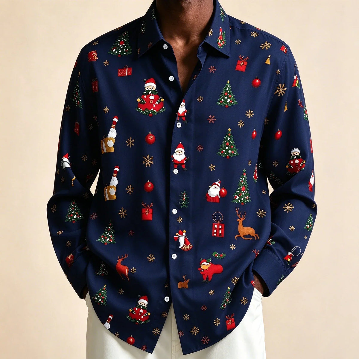 Donovan | Men's Festive Christmas Blouse with Santa Print