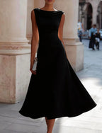 Maartje | Women's Draped Cowl-Neck Ruched-Waist Midi Dress