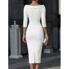 Karoline | Women's Ruched Boat Neck Cocktail Dress Knee-Length
