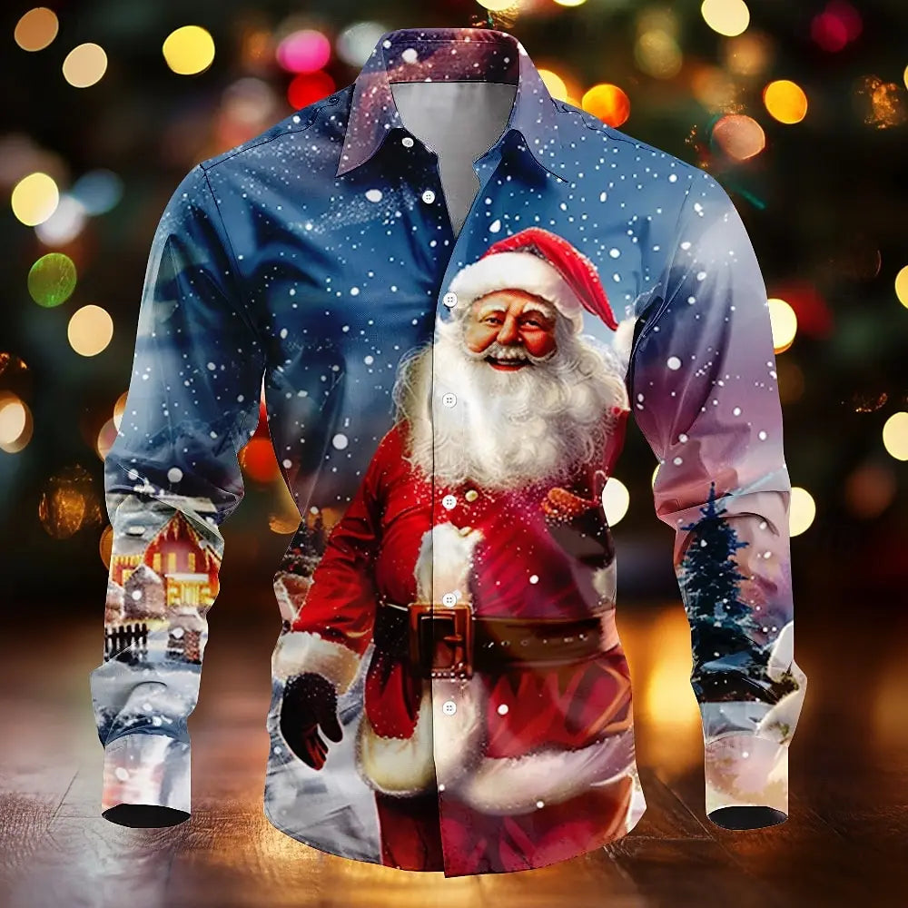 Barnabas | Men's Santa Print Christmas Blouse Button-Down