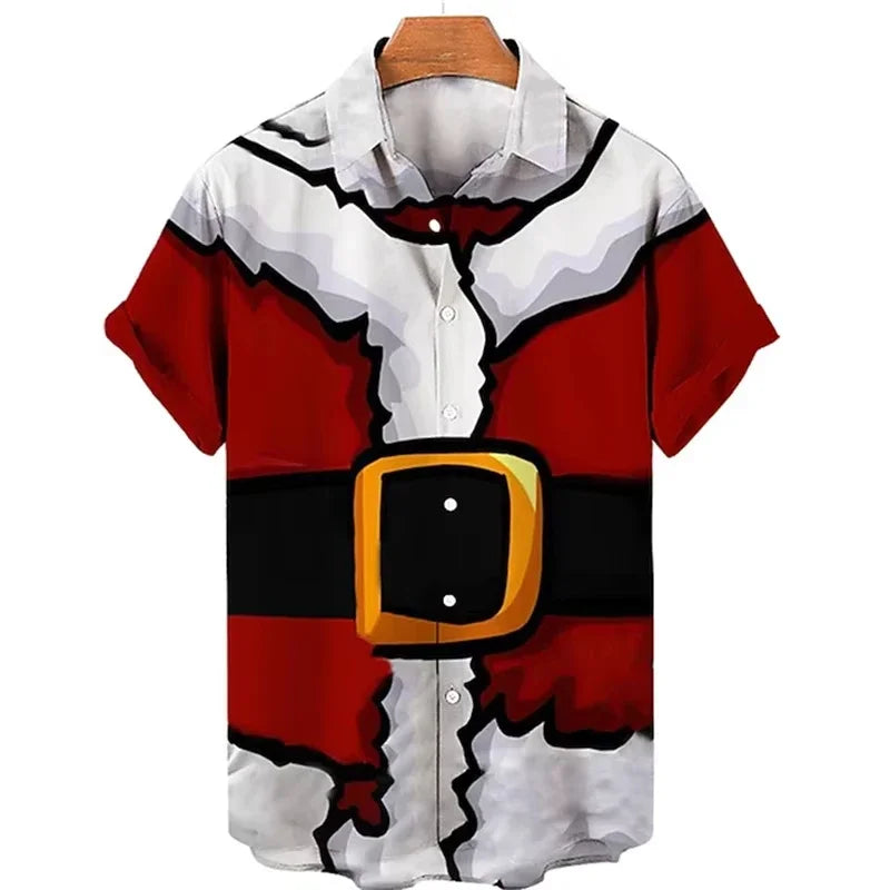Gunner | Men's Short Sleeve Christmas Blouse with Santa Print