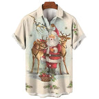 Gunner | Men's Short Sleeve Christmas Blouse with Santa Print