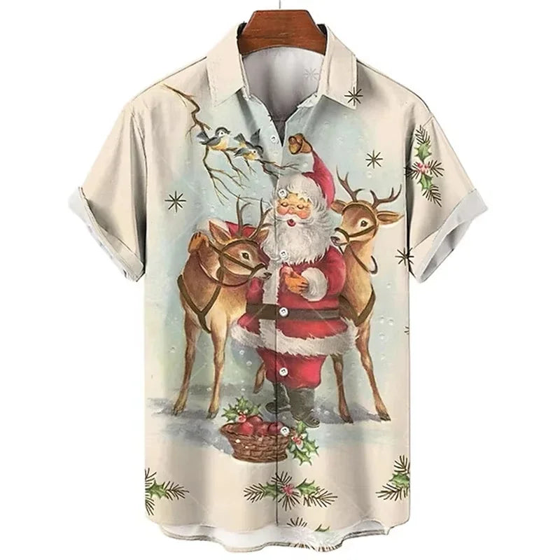 Gunner | Men's Short Sleeve Christmas Blouse with Santa Print