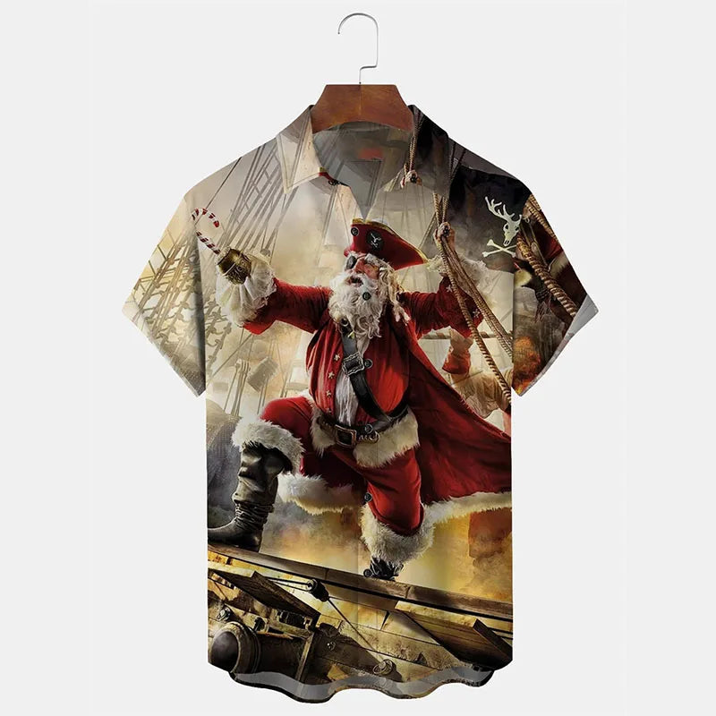 Torben | Men's Printed Button-Down Short Sleeve Christmas Blouse