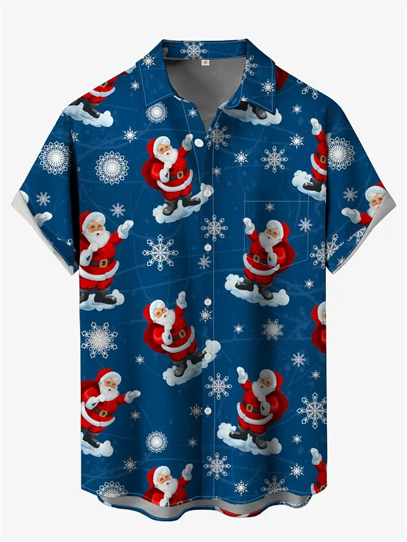 Jelte | Men's Santa Print Short Sleeve Christmas Blouse