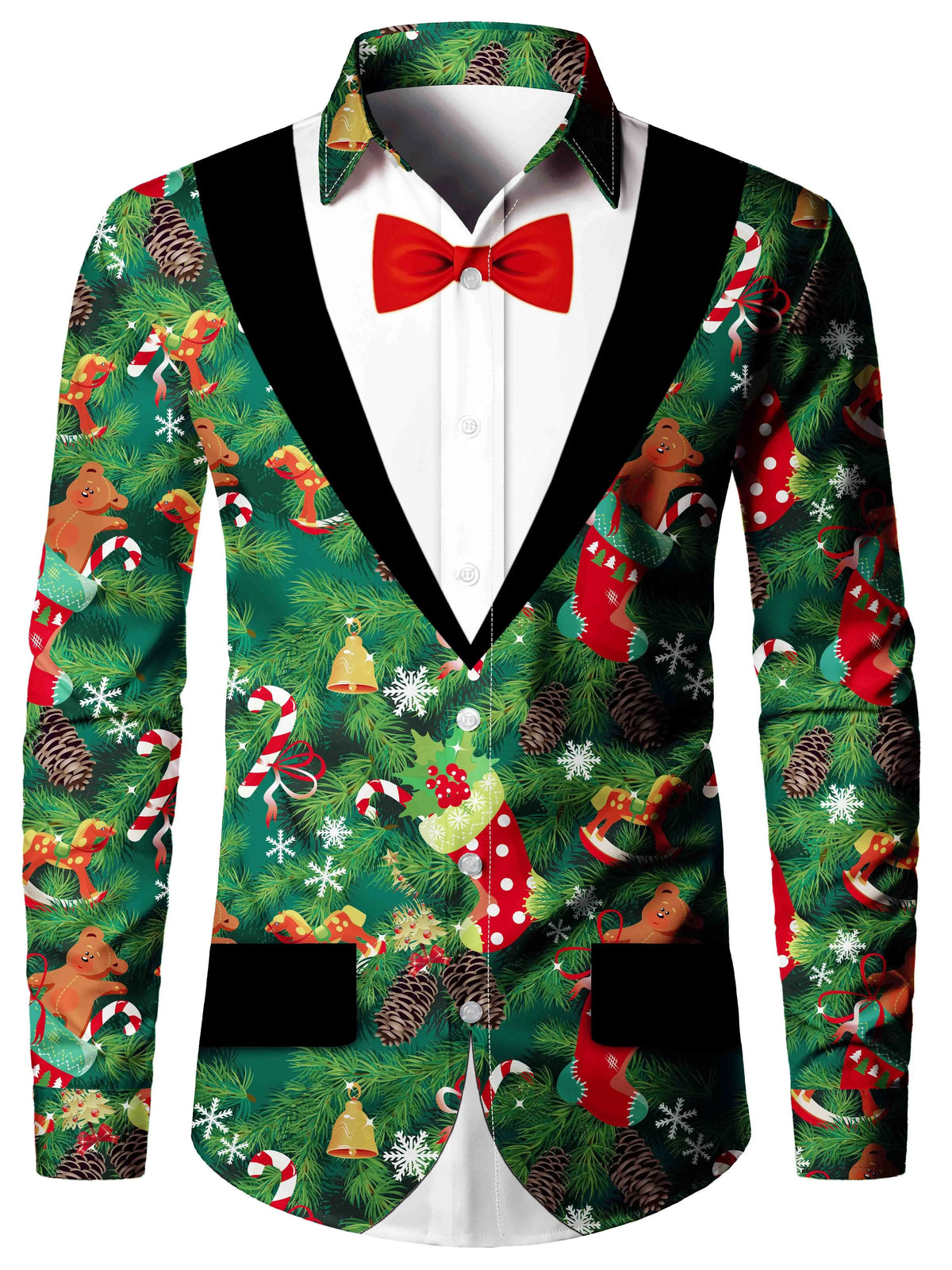 Ambros | Christmas Blouse Faux-Tailcoat Button-Down Shirt for Men